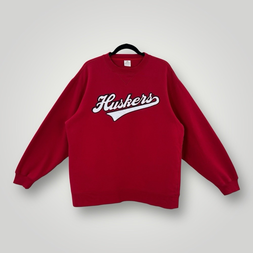 VINTAGE Adidas Nebraska Huskers Sweatshirt Mens SMALL Red Long Sleeves Logo